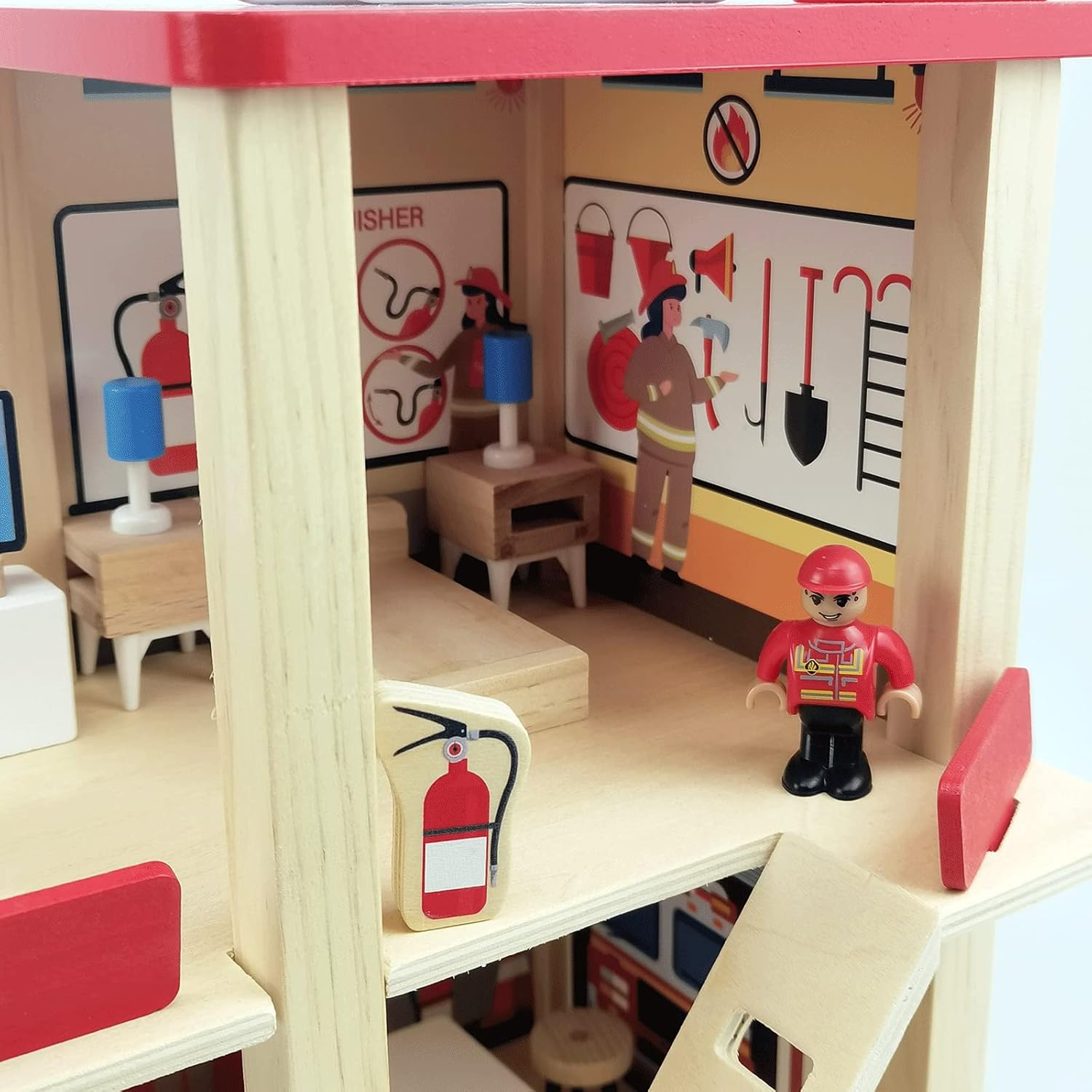 Wooden Fire Station Playset, Educational Toys for Toddlers Kids