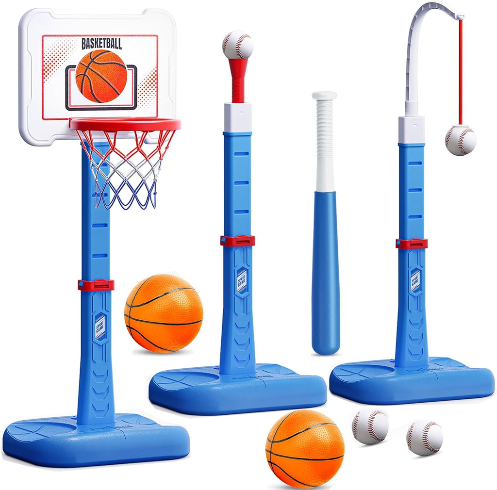 3 in 1 Kids Basketball Hoop and T Ball Set for Toddlers.