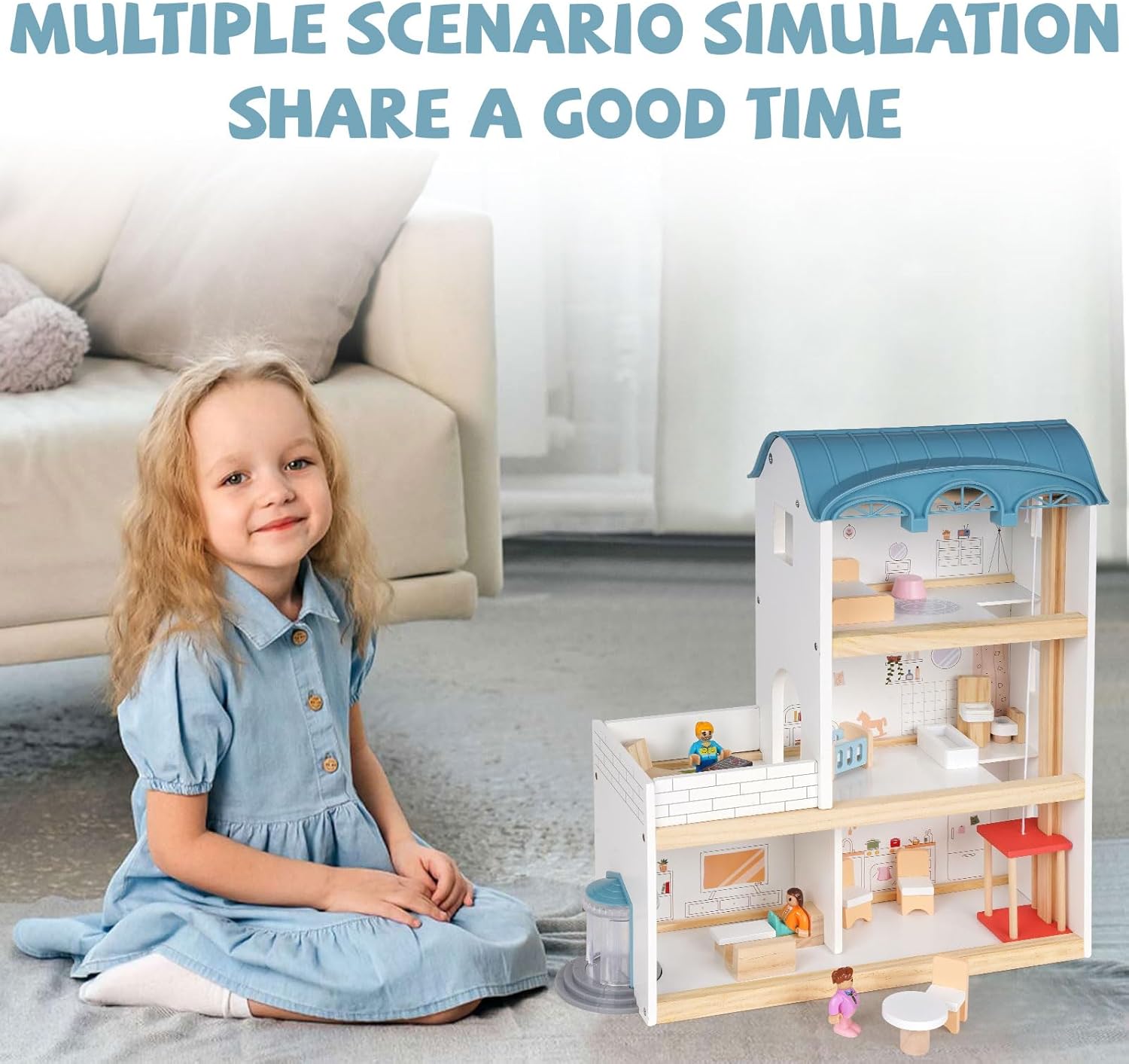 Wooden Dollhouse for Kids