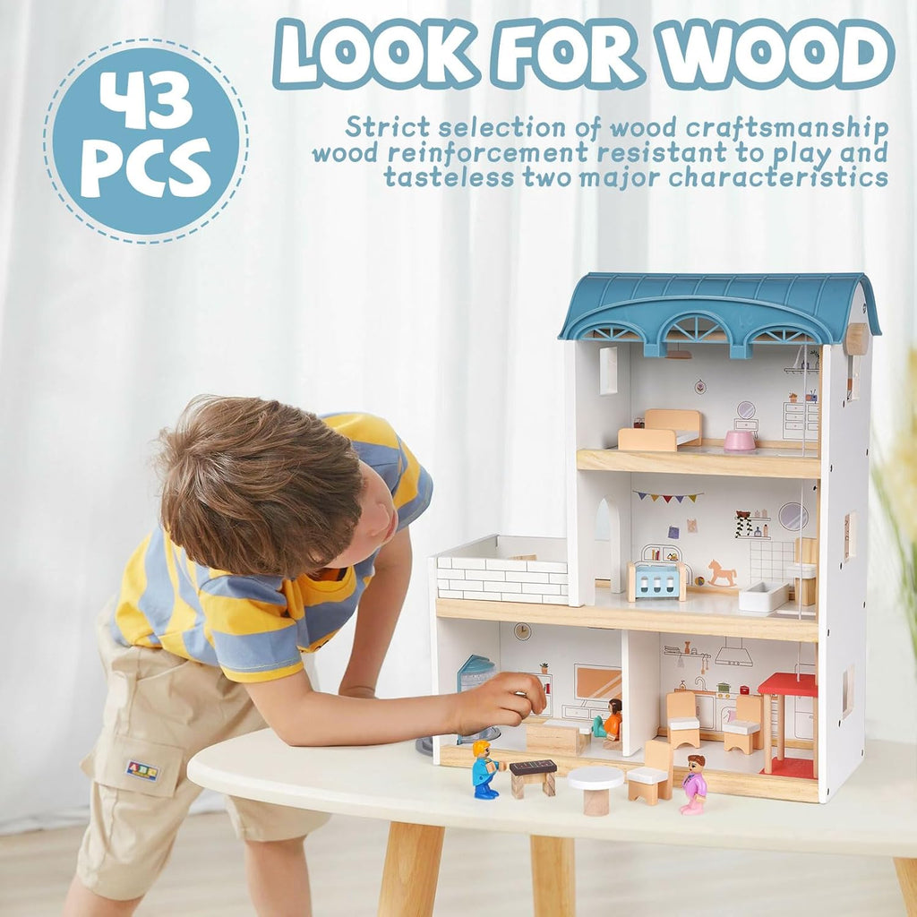 Wooden Dollhouse for Kids