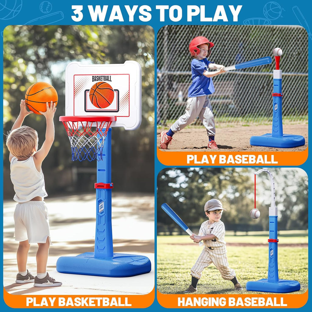 3 in 1 Kids Basketball Hoop and T Ball Set for Toddlers.